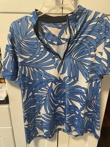 Women's Tail White Label Golf Athletic Top Shirt 1/4 Zip Blue & White Print XXL - Picture 1 of 4