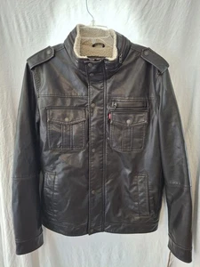 Bomber aviatore uomo Levis foderato sherpa ecopelle marrone taglia media nuovo con etichetta - Foto 1 di 6