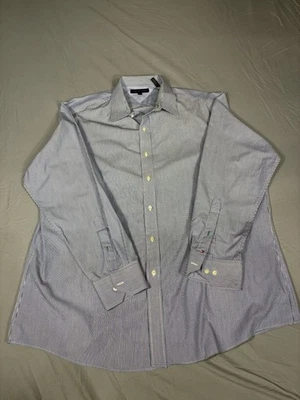 Tommy Hilfiger, Men's ButtonUp Shirt, White w Blue Pinstripe, Sz 18 34/35 - Image 1 of 4