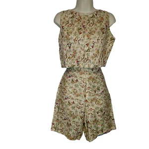 Ensemble court femme taille haute vintage années 60 haut court chemisier chemise floral xs/s - Photo 1/24