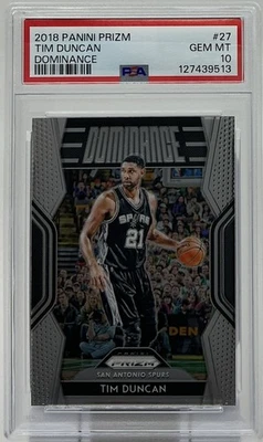 Tim Duncan PSA 10 - 2018 Panini Prizm 'Dominance' - Spurs, Wake Forest, Salón de la fama Foto 1 de 4