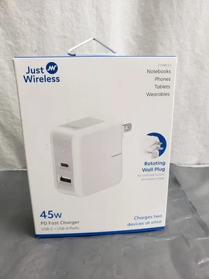 Nuevo Cargador Rápido Just Wireless 45W 2 Puertos USB-A USB-C con ENCHUFE DE PARED GIRATORIO Foto 1 de 3
