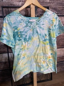 Alfred Dunner Women’s Small Colorful Short Sleeve Top Adorned - Picture 1 of 4