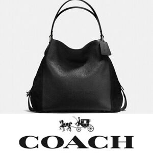 COACH EDIE 42 Mixed Leather pebbled suede 3 compartment bag 
