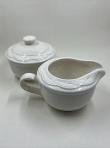 Pfaltzgraff Acadia Replacement Sugar Bowl w/ Lid and Creamer Set White Woven VTG - Picture 1 of 6