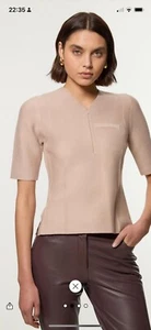 KAREN MILLEN NEW SEASON 2025 FINE RIB CAMEL KNIT JUMPER ZIP NECK MEDIUM NEW TAG - Picture 1 of 4