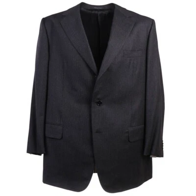 NUEVO CON ETIQUETAS $3495 ISAIA Traje de Lana Suave a Rayas Gris Carbón 48 R Foto 1 de 4