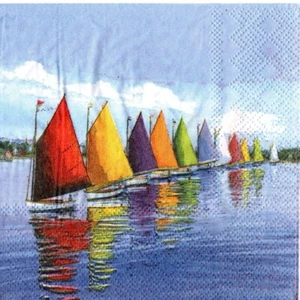 Serviettes en papier bateaux "Régate arc en ciel" S. Caldwell. Napkins boats sea - Picture 1 of 1