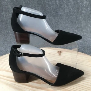Crown Vintage Heels Womens 6.5 M Valentina Pointed Ankle Strappy Black Suede - Picture 1 of 18