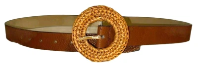 Cinturón STEVE MADDEN Coñac Marrón Imitación Cuero Guijarro con Hebilla Redonda Tejida Grande Foto 1 de 3