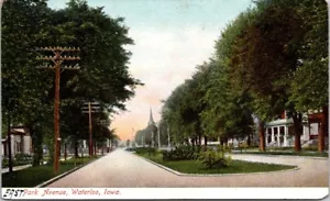 Waterloo IA East Park Avenue geteilter Streifen Residenzen Iowa um 1910 Postkarte Hauptquartier - Bild 1 von 2