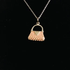 925 STERLING SILVER PINK PURSE AND 925 CHAIN 14" - Picture 1 of 5