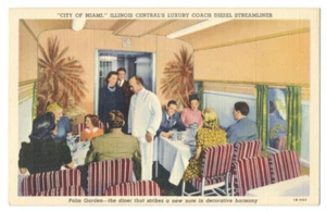ILLINOIS CENTRAL RAILROAD Ciudad de Miami Streamliner Palm Garden 1941 Lino RARO - Imagen 1 de 2