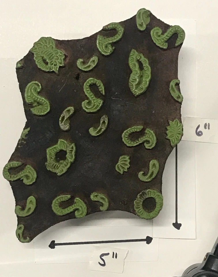 Antiguo bloque de madera tallado a mano 5x6" India para imprimir tela textil sari papel arte Foto 1 de 4