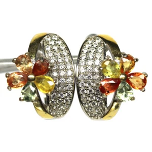 925 Plata de Ley Elegante Color Zafiro & Blanco Circonita Pendientes - Imagen 1 de 4