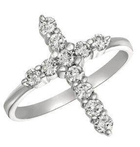 0.15 Carat Natural Diamond Cross Ring G SI 14K White Gold - Afbeelding 1 van 4