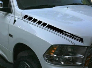 Car Hood Turbo Diesel Sticker For Dodge Ram 1500 2500 3500 Bonnet Stripe Decals - Picture 1 of 4