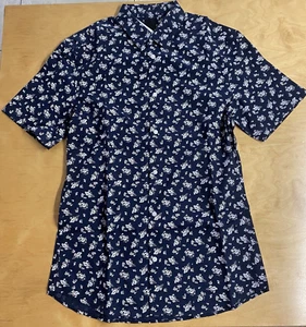 NWT HM Shirt-Blue White Floral Slim Fit Classic Short Sleeve Mens S - Picture 1 of 6