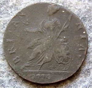 GREAT BRITAIN GEORGE III 1774 HALFPENNY, US COLONIAL PRE-REVOLUTIONARY COPPER - Picture 1 of 6