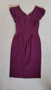 HYBRID pencil Wiggle Bodycon Midi Burgundy Dress UK Size 10 - Picture 1 of 11
