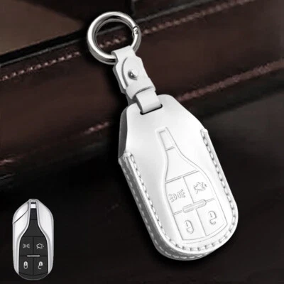 For Maserati Quattroporte Ghibli Levante Genuine Leather Car Key Fob Cover Case Foto 1 de 4