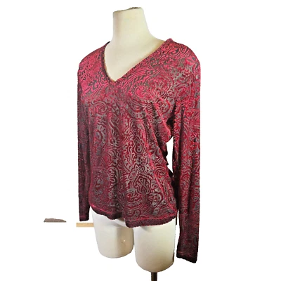 Top Karen Kane Whimseygoth Rojo Negro Terciopelo Burnout Semi Transparente Talla XL Elástico  Foto 1 de 4