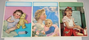 1954 A Fox 12x16.5 Colored Lithograph Pictures Baby Pink & Blue Snack Time ~F11c - Picture 1 of 2