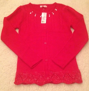NWT Pink Angle RED RHINESTONE Cardigan Sweater w/Silver Metallic Girls XL 16 - Picture 1 of 3
