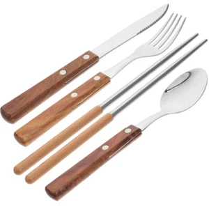 Coltello Servizio Cucina Utensili Forchetta Portatile Cucchiaio Set Viaggio Bacchette Forchette - Foto 1 di 12
