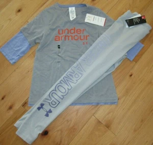 Under Armour double sleeve top & gray wordmark leggings NWT girls' L YLG - Picture 1 of 2