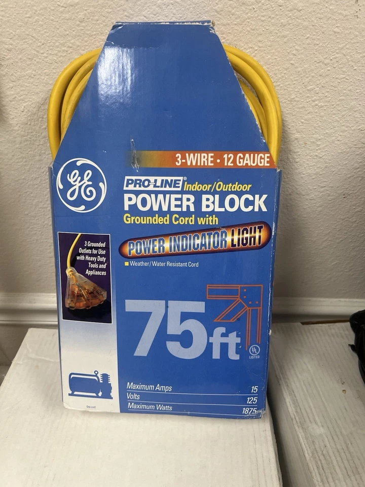 GE Outdoor Extension Cord 75 Ft with Lighted End - 3 Outlet Power Block - Image 1 of 3