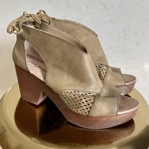 Free People Womens 40 (US 9) Revolver Tan Leather Open Toe Tie High Heel Clogs - Picture 1 of 12