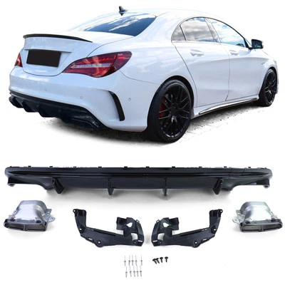 Para Mercedes Cla C117 2013-2019 Difusor Trasero Parachoques + Final-Tubos Negro - Imagen 1 de 4