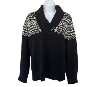 Suéter Lauren Ralph Lauren Nordic Fair Isle Talla L Negro Blanco Algodón Preppy Foto 1 de 4