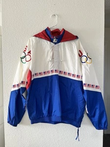 Vintage 90s Team USA Olympics Starter Jacket Size L Hooded Pullover Embroidery - Picture 1 of 24