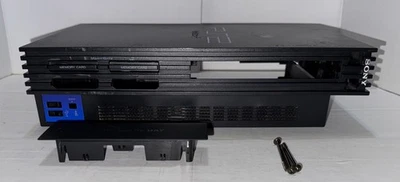 Juego de carcasa negra grasa OEM PS2 SCPH-39001 con etiquetas de consola intactas y cubierta de bahía Foto 1 de 4