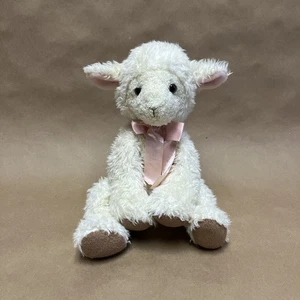 Vintage Aurora Lamb Floppy Shaggy Cream Brown Pink Ribbon Plush Bean Bag Animal - Picture 1 of 7