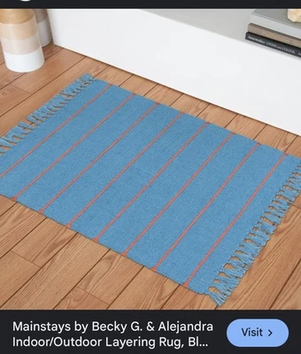 Mainstays By Becky G + Alejandra Fringed Blue Stripe 24in x 36in Layering Rug - Image 1 of 4