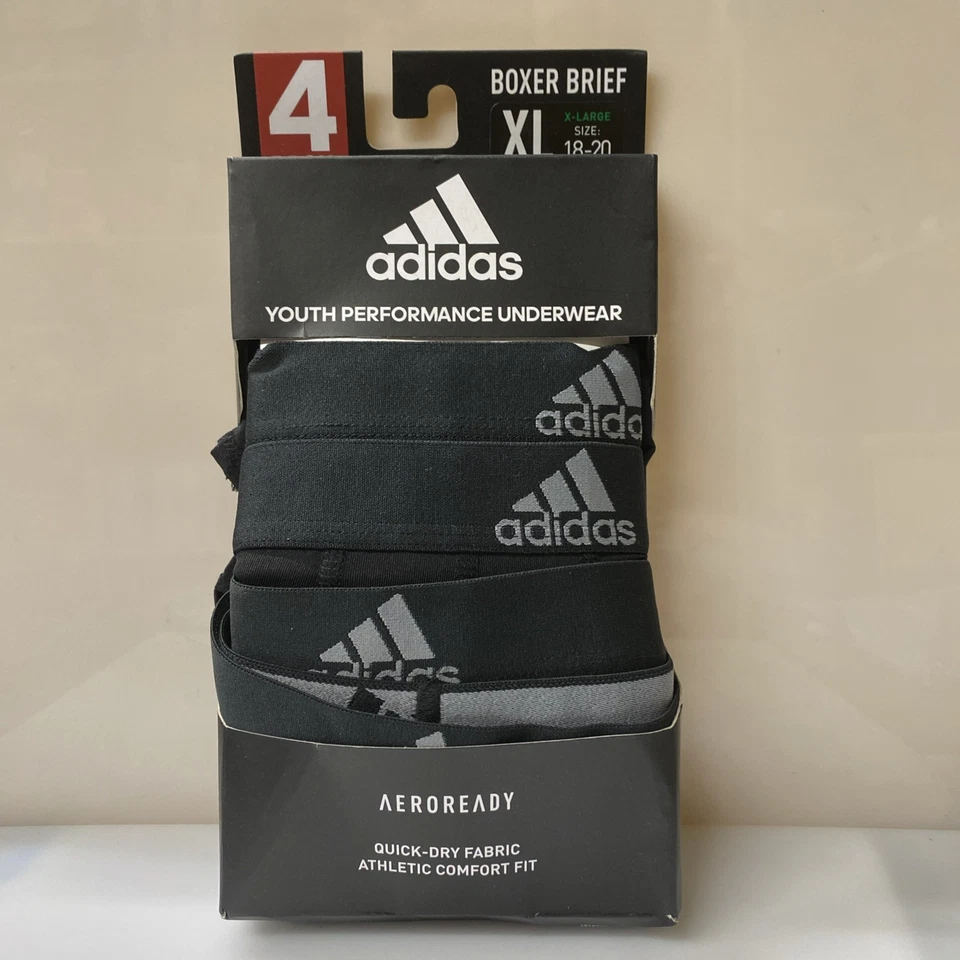 Adidas Kids L55728 Performance Boxer Briefs Underwear 4-Pack Boy's Size XL