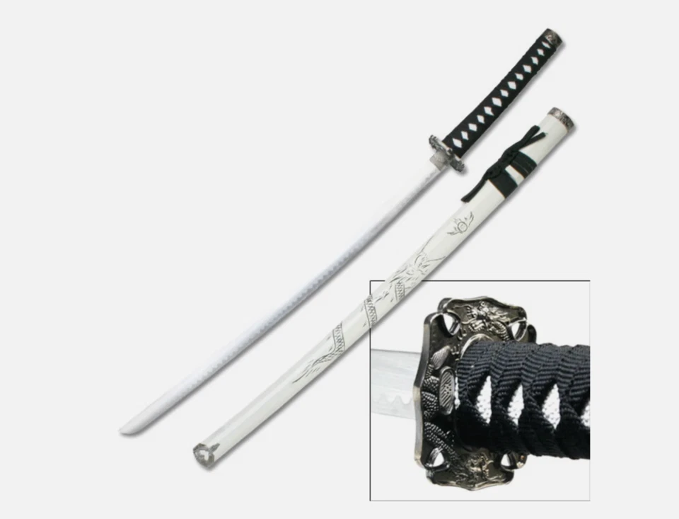 40" Dragón Blanco SAMURAI NINJA Bushido KATANA con Soporte Espada Japonesa Carbono Foto 1 de 3