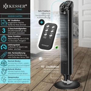 KESSER® Tower Fan with Remote Control | 90° Oscillation Angle | 3 Levels | 90 cm - Afbeelding 1 van 5