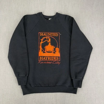 Vintage Haunted Hayrides Kansas City Men’s L Crewneck Halloween Black Sweatshirt - Image 1 of 4