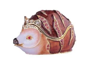 Jeweled Enameled Pewter Hedgehog Hinged Trinket Ring Jewelry Box Terra Cottage - Picture 1 of 3