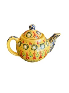 Handmade Turkish Ceramic Tea pot, 18 Oz Capacity, Yellow Tea pot, Vintage Style - Picture 1 of 4