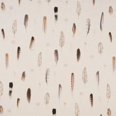 Baumwollstoff Stoff Dekostoff Digitaldruck Federn creme braun 1,40m Breite - Bild 1 von 4