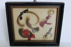 Antique 19th Century Victorian Memorial Human Hair Mourning Locks & Bows - Picture 1 of 20