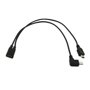 USB Mini Female to Micro Right Angle and Mini Male Y Splitter Charger Cable 1ft - Picture 1 of 7