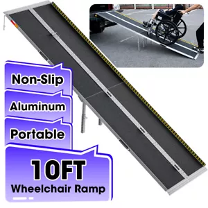 Portable Wheelchair Ramp 10FT Non-Slip Aluminum Folding Handicap Ramp Scooter - Picture 1 of 8