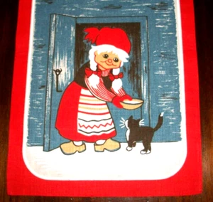 SWEDISH CHRISTMAS TOMTE GIRL DESIGN 38"X12" LINEN TABLERUNNER STILDUKAR SWEDEN - Picture 1 of 6