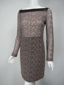 DIANE VON FURSTENBERG New Sarita Pebble Lace Leather Neck Dress sz 6 - Picture 1 of 4
